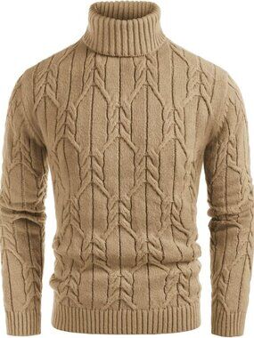 Cozy Cable Knit Turtleneck Pullover Sweater for Men - Stylish & Warm Fashion
